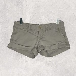 American Eagle Grey Khaki Low Rise Shortie Shorts Y2K Pocket Shorts Sz 0